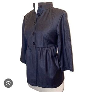 YANSI FUGEL Wool Swing Jacket 3/4 Sleeves Empire Waist Coat Dark Gray 6 Small